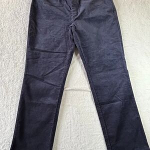 Wide-Leg Pants in Dark Navy Velvet Comfy Elastic Waist Front Side Pockets